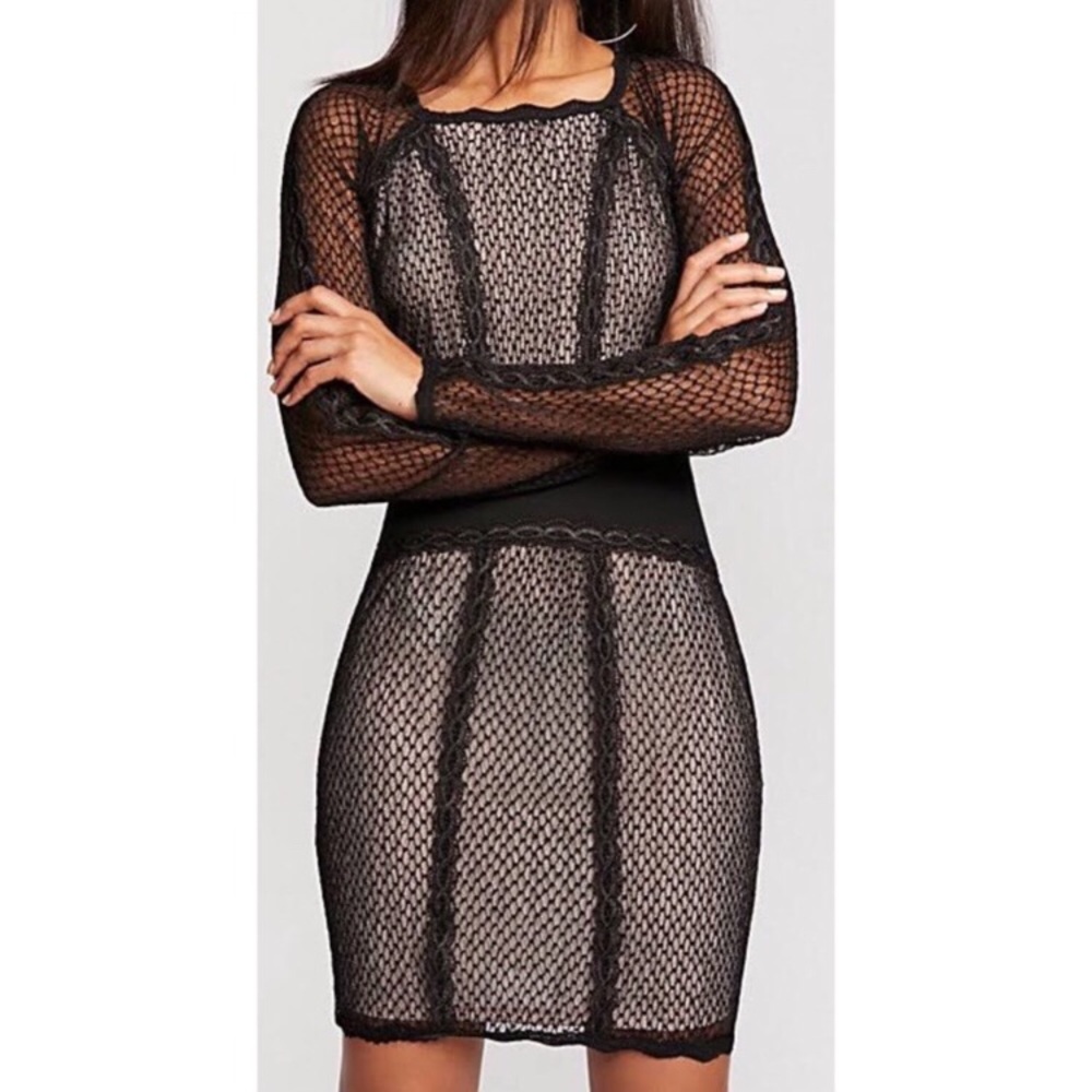 NWT Free people (M) black lace mesh bodycon dress